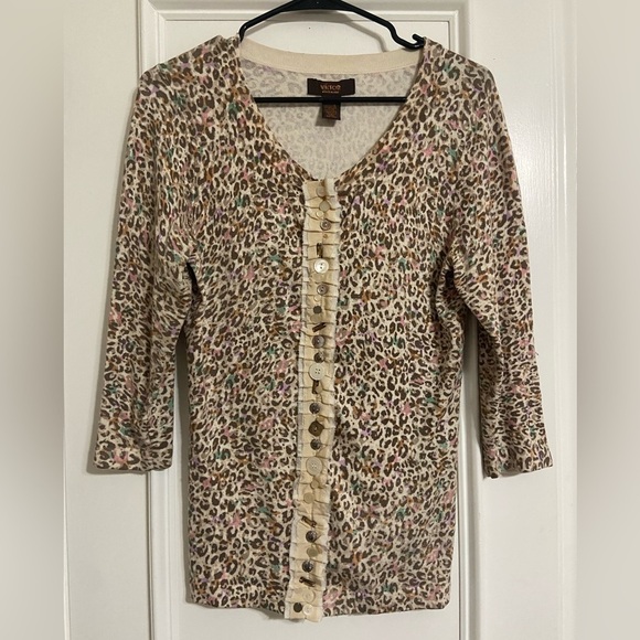 Victor Alfaro women's small button detail animal print cardigan 3/4 sleeve - Picture 1 of 7